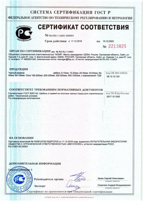 Сертификат на черный мрамор в Кирове 